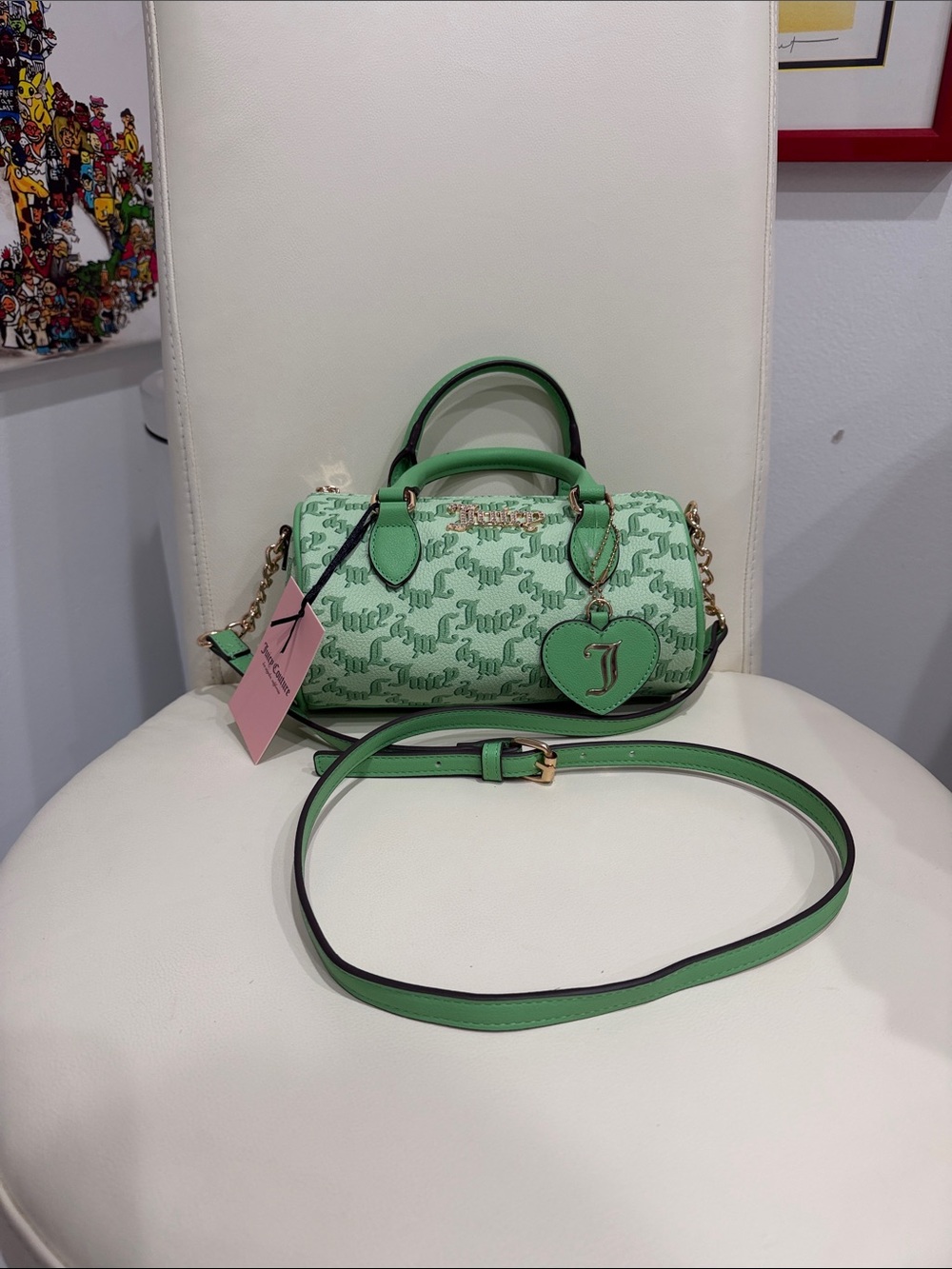 Juicy Couture Mint Green Mini Barrel Satchel with Heart Charm